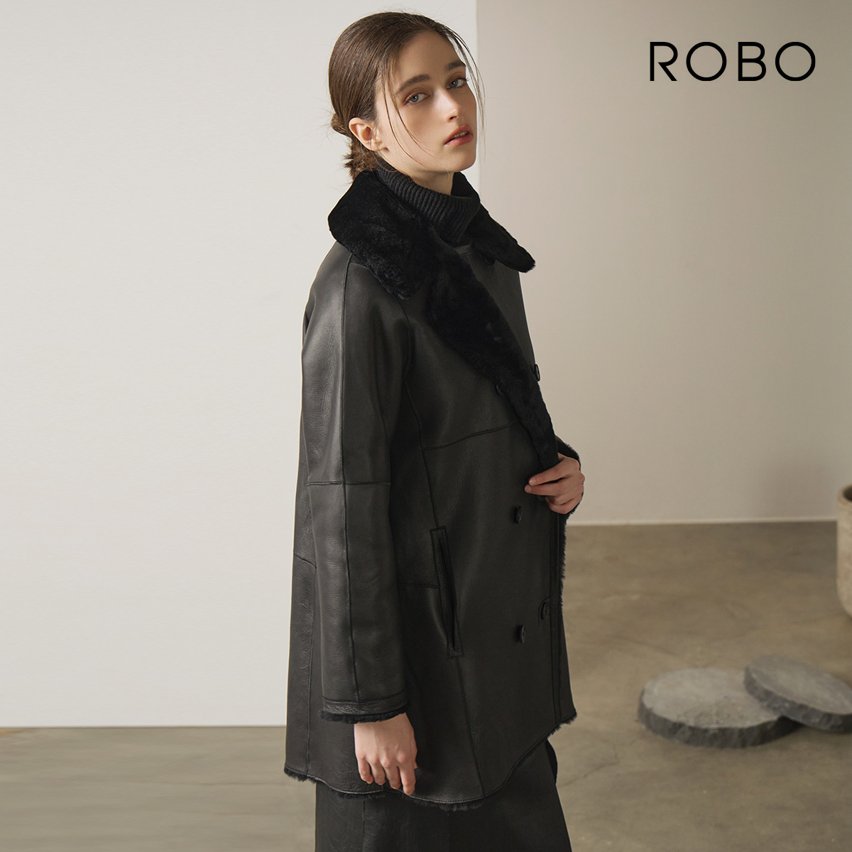 [로보] 스페인 라도마사 리버시블 더블 카라 무스탕 코트 CSC23D111 이미지 4