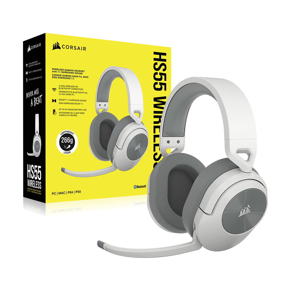 커세어 HS55 WIRELESS 블루투스 게이밍 헤드셋 화이트 - 상세 이미지 4