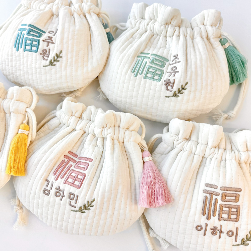 (태슬포함) 자수 용돈주머니 용돈가방 아기 복주머니 명절 설 추석 선물 세뱃돈 양면가능 - 상품 이미지