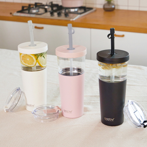 아소부 빨대텀블러 앤 스테인레스컵 2IN1 마리나 845ml - 상품 이미지