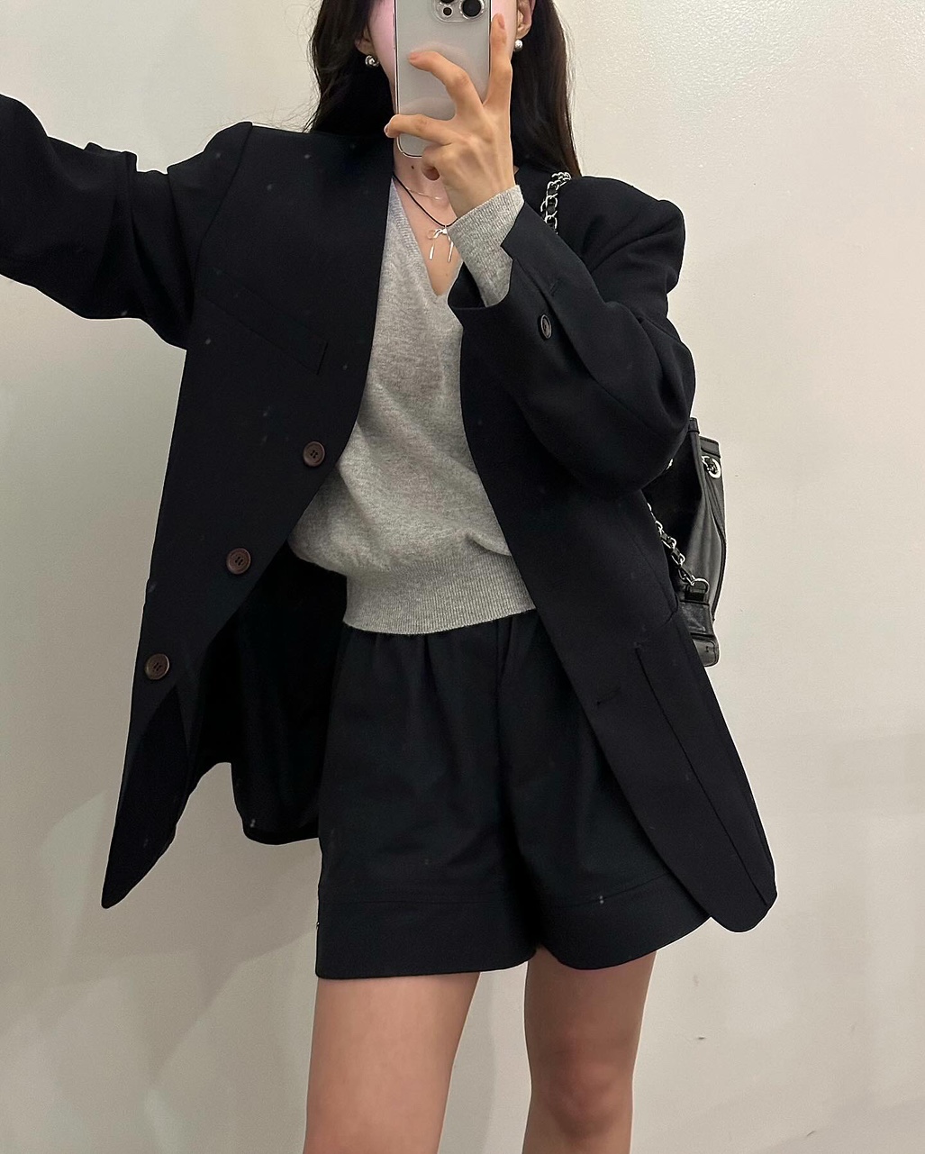 멘젤 여성 봄 브이넥 루즈핏 오버핏 노카라 자켓 이미지 2