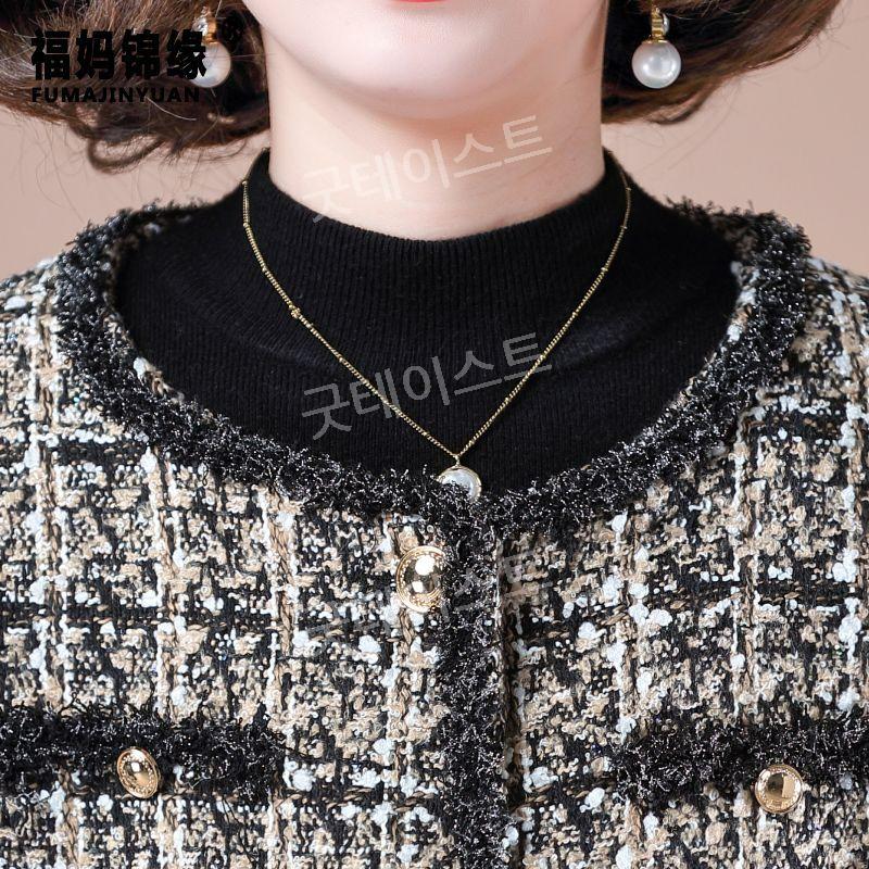 빅사이즈 중년 엄마 트위드 봄 자켓 재킷 노카라 라운드넥 체크 5XL 80kg까지 - 상세 이미지 5