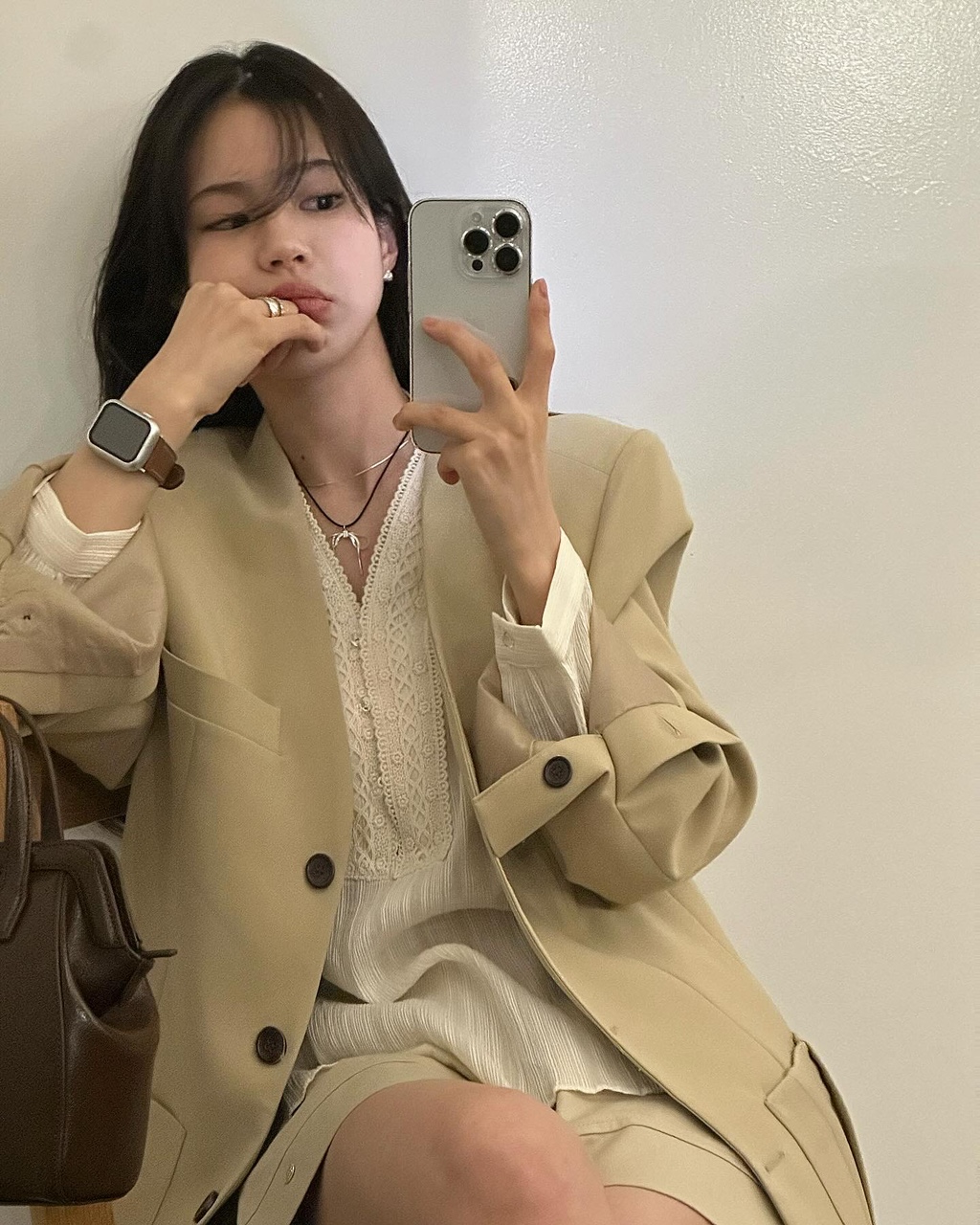 멘젤 여성 봄 브이넥 루즈핏 오버핏 노카라 자켓 이미지