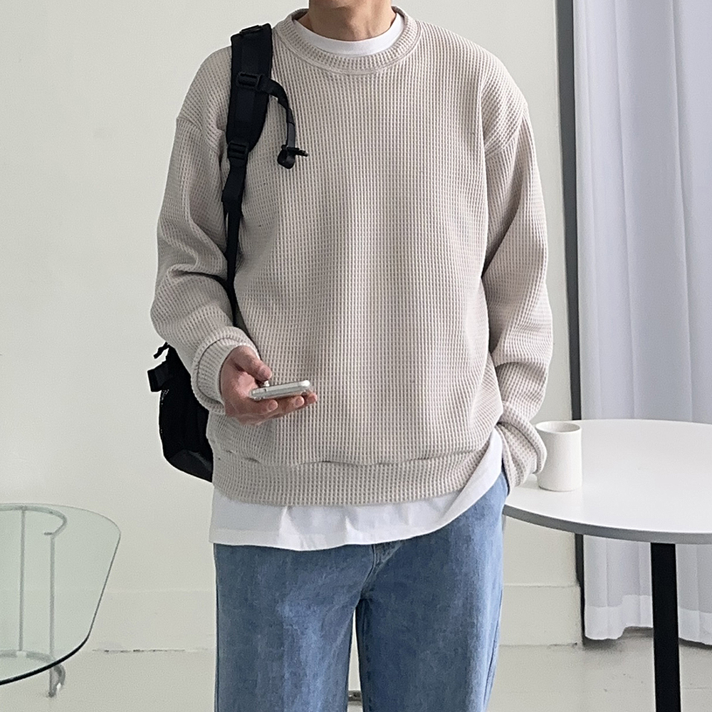남자긴팔티 오버핏 와플 니트 남자맨투맨 이미지 4
