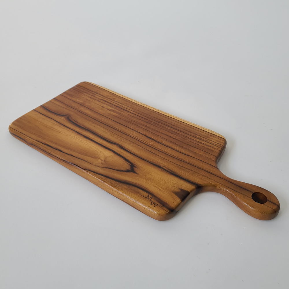 모어우드 티크 나무도마 캠핑 플레이팅 수제 원목 손잡이 도마 중