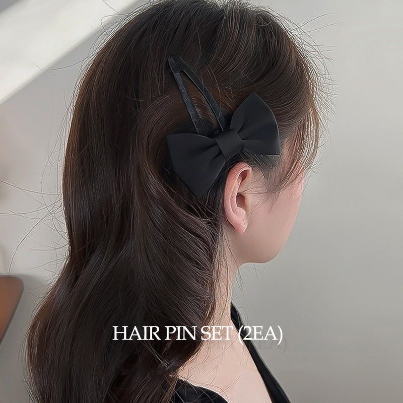 러블리 블랙 리본 포인트 클래식 패브릭 면 헤어 머리 똑딱핀 [블랙] N954 - 상세 이미지 2