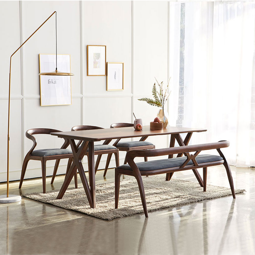 스코나 레이든 호두나무 월넛 원목 1850 6인 다이닝 식탁세트(벤치1개+의자3개)