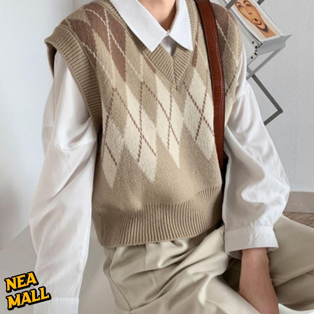 아가일 브이넥니트조끼 여성 봄 니트 조끼 데일리 룩