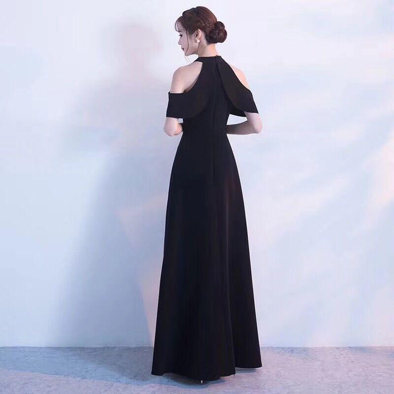 홀터넥 블랙드레스 웨딩 촬영 원피스 셀프웨딩 이브닝 연주 드레스 - 상세 이미지 3