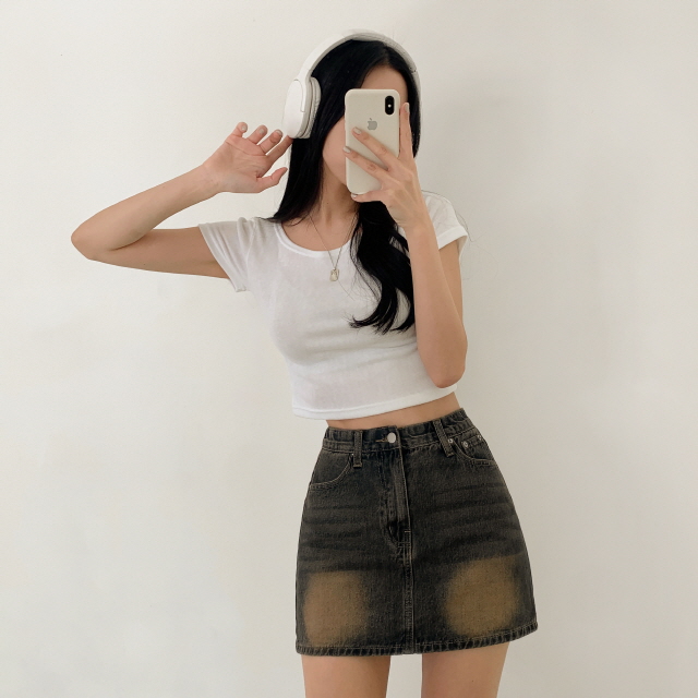 [2기장/힙무드] 퍼스트 젠지룩 봄 브러쉬 데님 y2k 청치마 숏 워싱 미니 스커트 상세 이미지 46