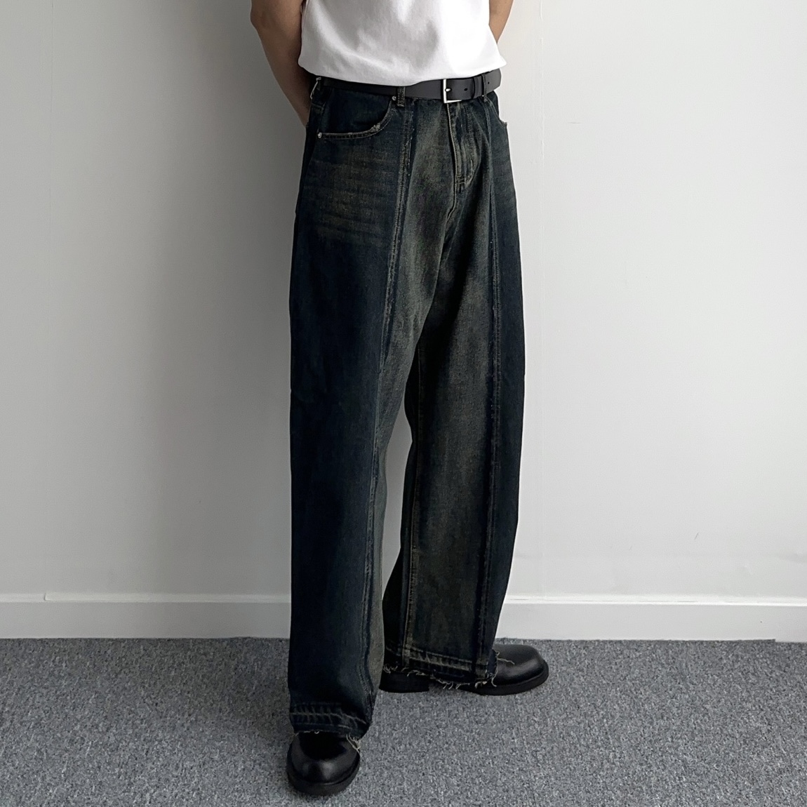 남자흑청바지 남자통청바지 남자블랙진 - 상품 이미지