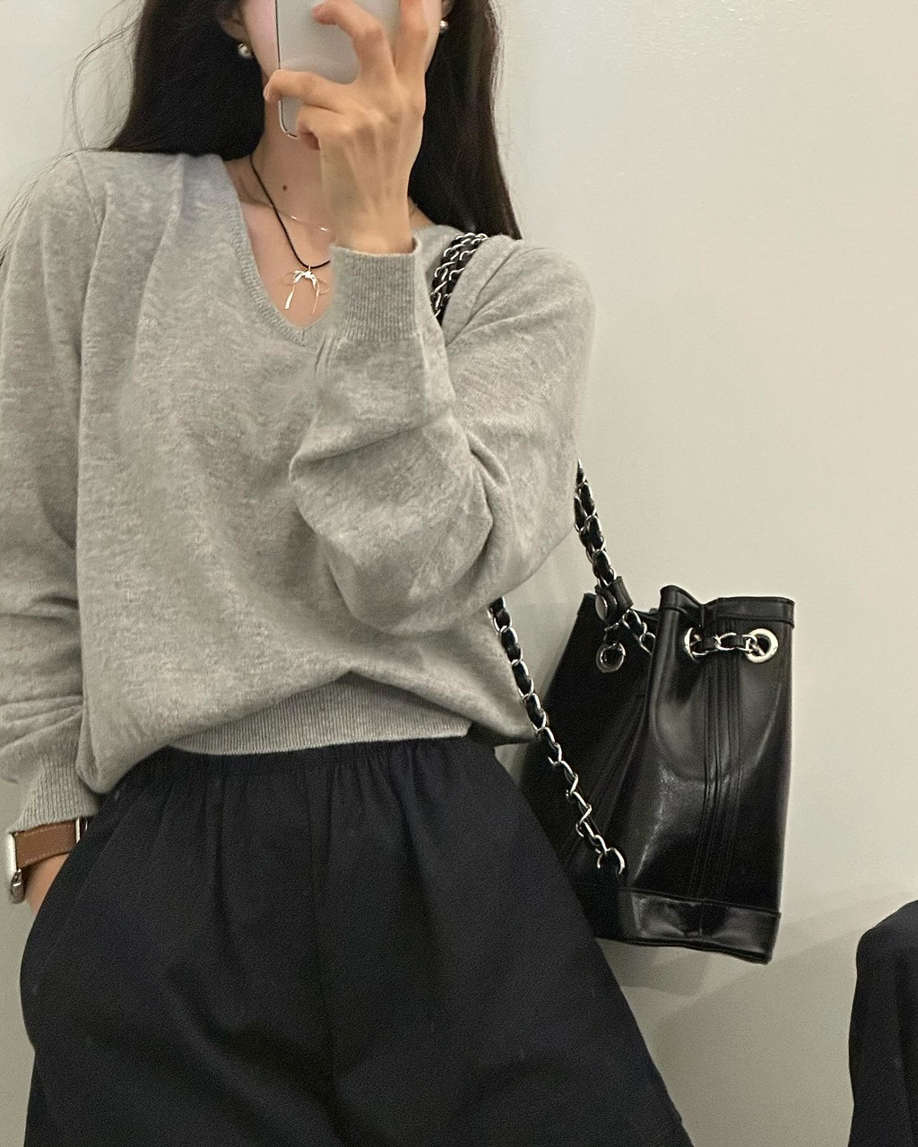 가딩 여성 봄 가을 브이넥 루즈핏 레이어드 이너 캐시미어 긴팔 니트