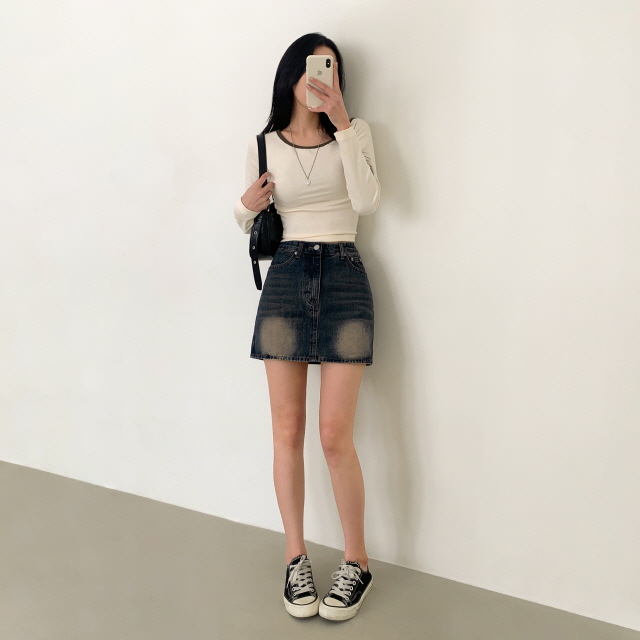 [2기장/힙무드] 퍼스트 젠지룩 봄 브러쉬 데님 y2k 청치마 숏 워싱 미니 스커트 상세 이미지 27