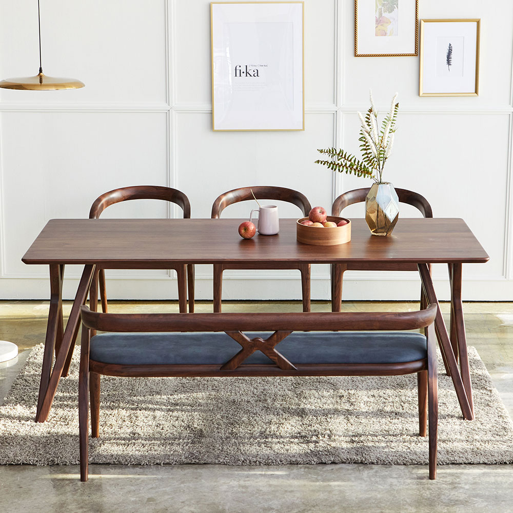 스코나 레이든 호두나무 월넛 원목 1850 6인 다이닝 식탁세트(벤치1개+의자3개)