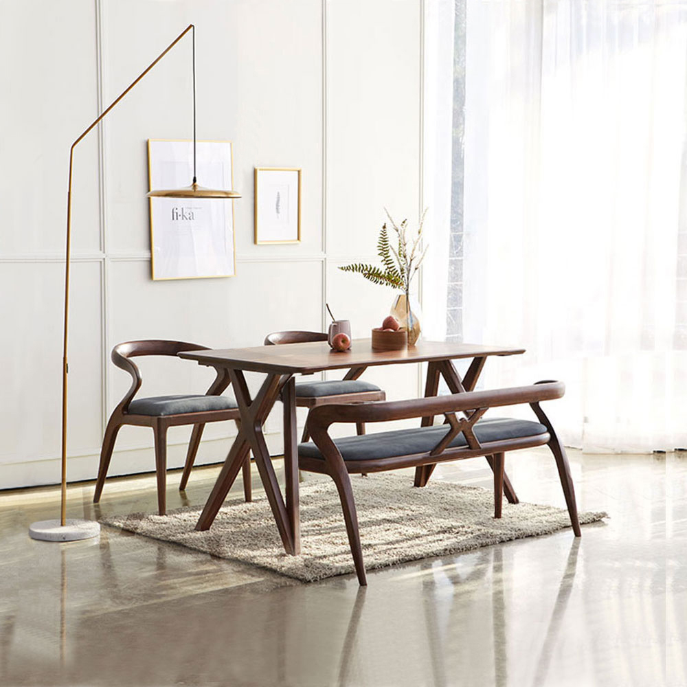 스코나 레이든 호두나무 월넛 원목 1500 4인 다이닝 식탁세트(벤치1개+의자2개)