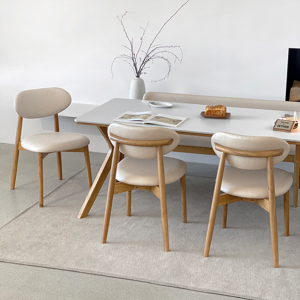 로포텐 고흐 4인용 원목 포세린 세라믹 식탁세트 식탁+의자2+벤치1, 1400mm, 내추럴