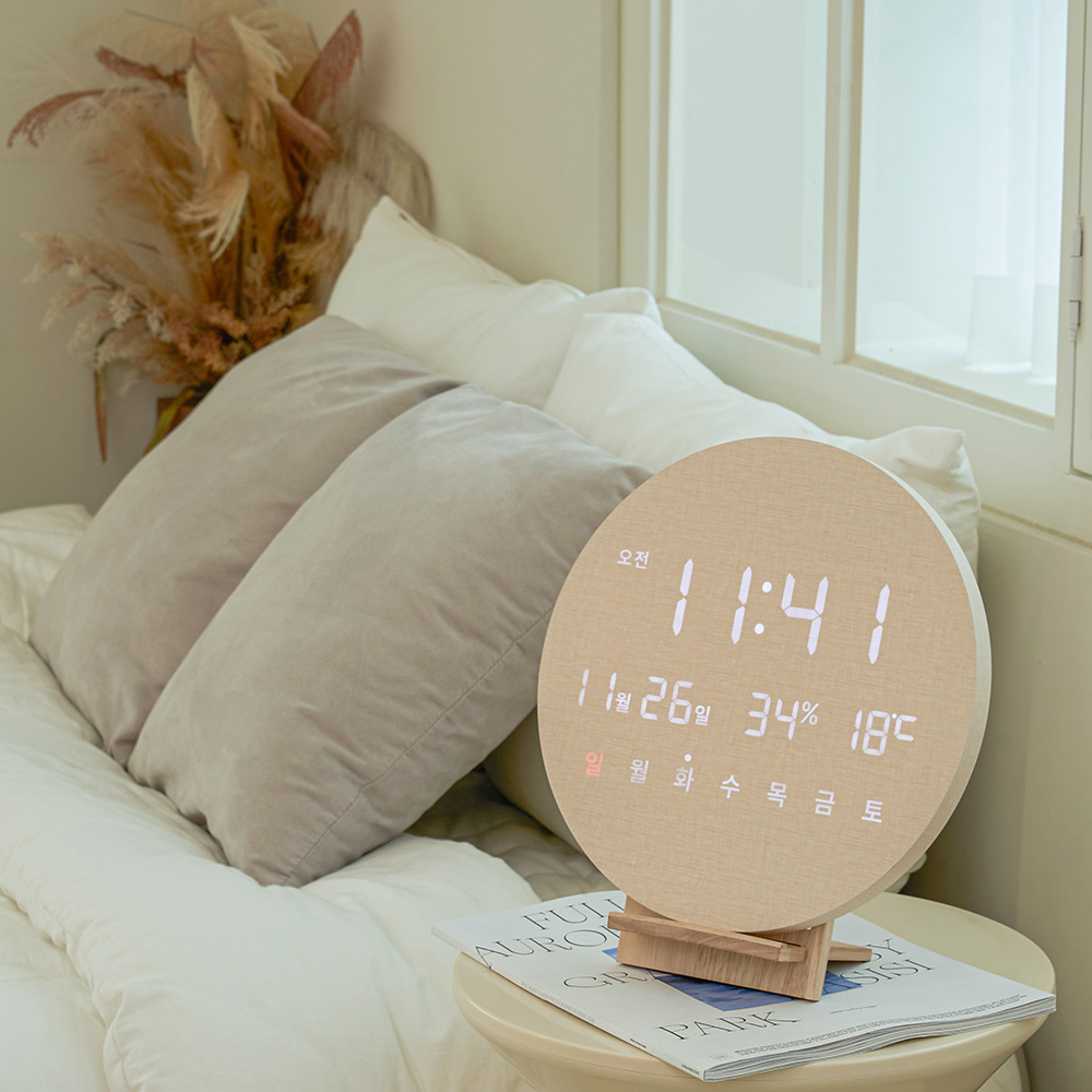 오아 모던 LED 벽시계 온습도 무소음 인테리어 거실 무타공 벽걸이 원형 29cm 시계