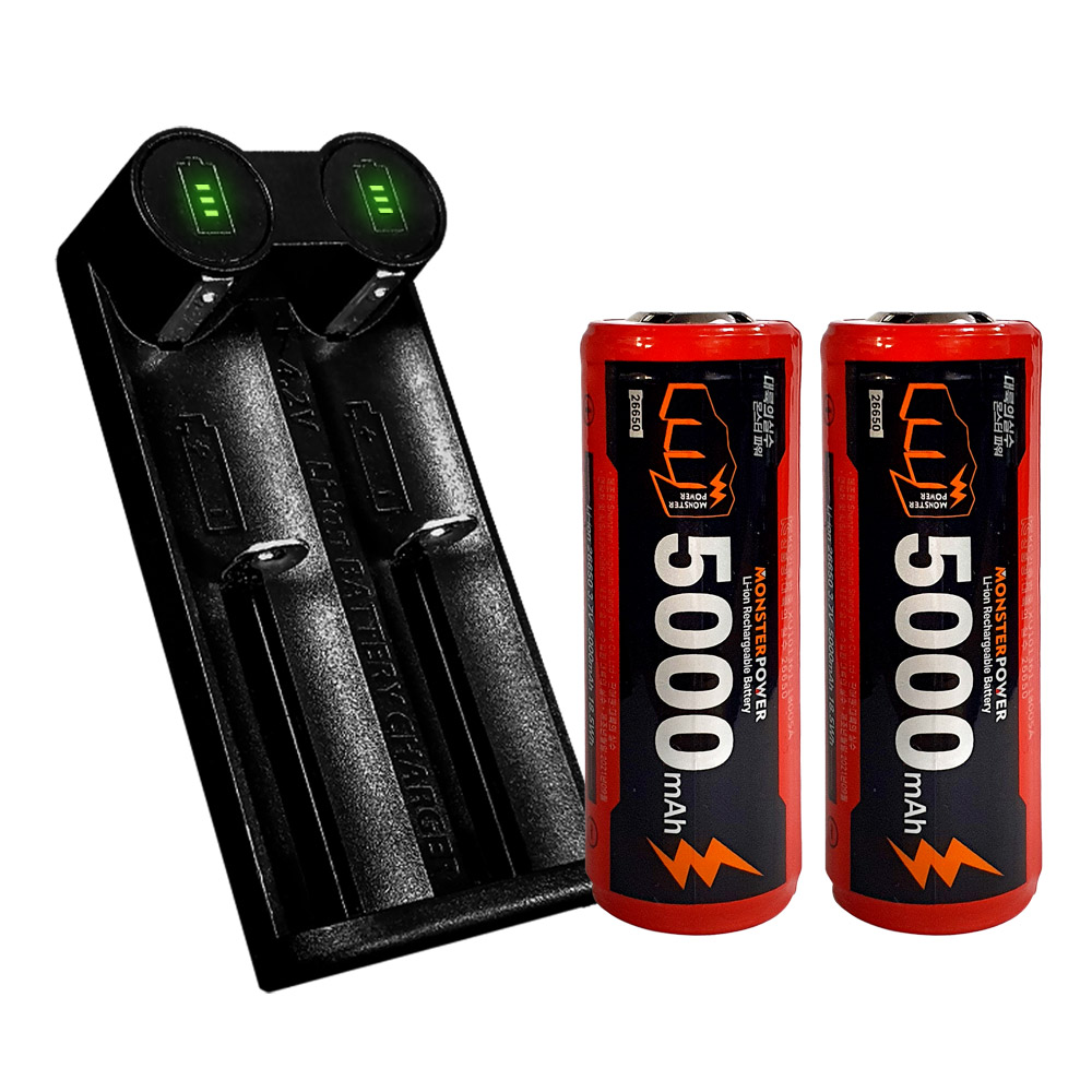 26650 배터리 2개 2구 충전기 1개 세트 C타입 5000mAh 몬스터파워 - 상세 이미지 4