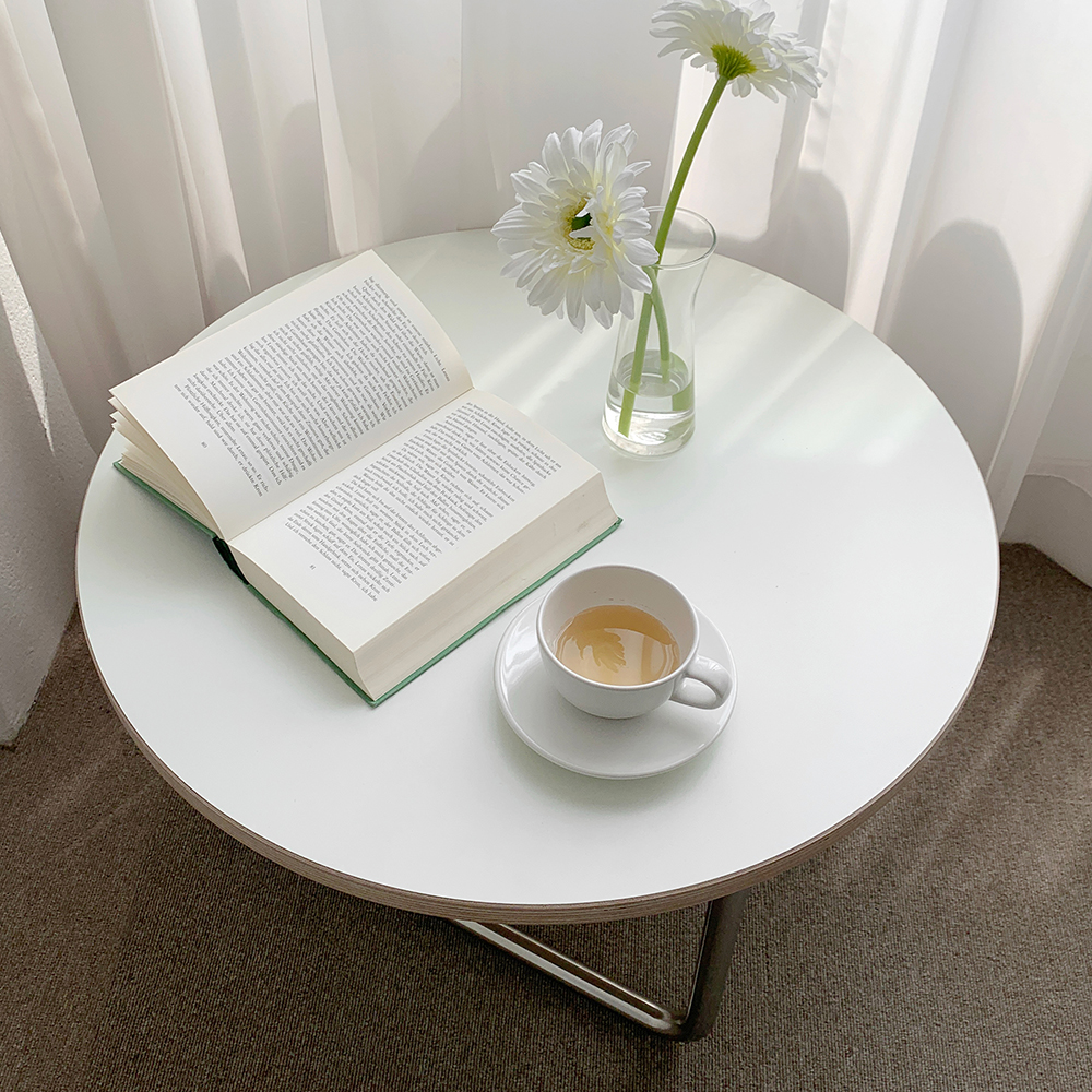 오그레 스테인레스 밴딩 자작 HPL 원형 소파 테이블