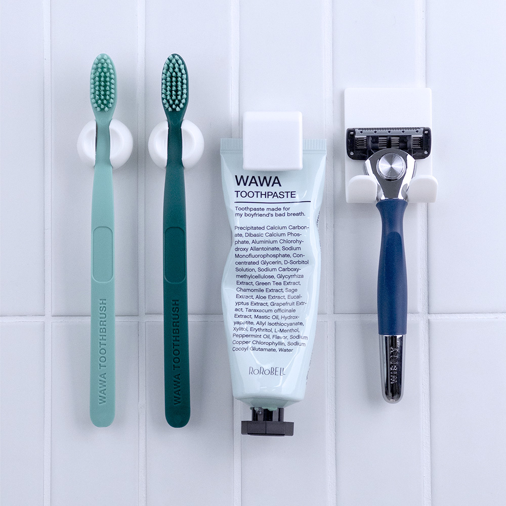 [세트] 공중부양 욕실 무타공 칫솔꽂이+치약걸이+면도기 거치대 홀더 면도 보관