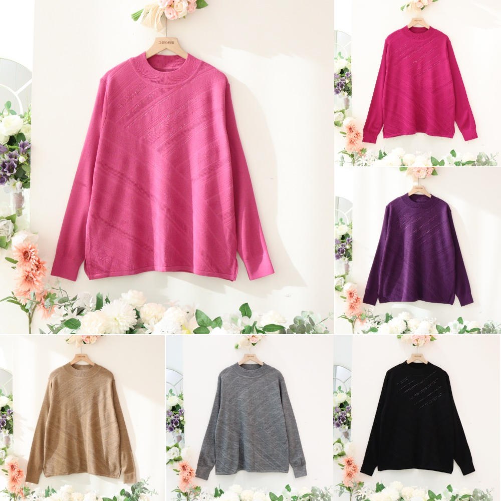할머니옷선물BEST 사선보석폴라 울니트티셔츠 70대80대어르신 요양원 엄마칠순팔순생신선물 이미지