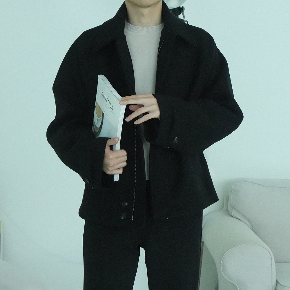 남자자켓 오버핏 크롭 숏 모직 남자 울 자켓 - 상세 이미지 3