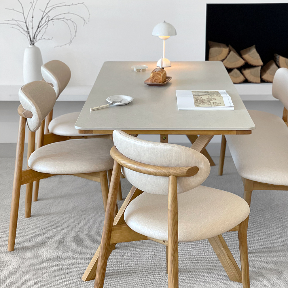 로포텐 고흐 4인용 원목 포세린 세라믹 식탁세트 식탁+의자2+벤치1, 1400mm, 내추럴