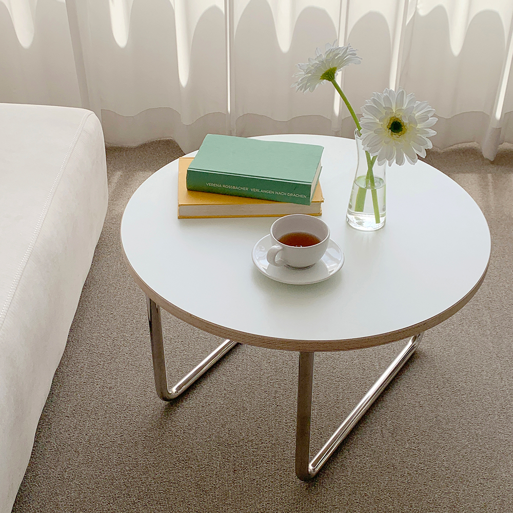 오그레 스테인레스 밴딩 자작 HPL 원형 소파 테이블