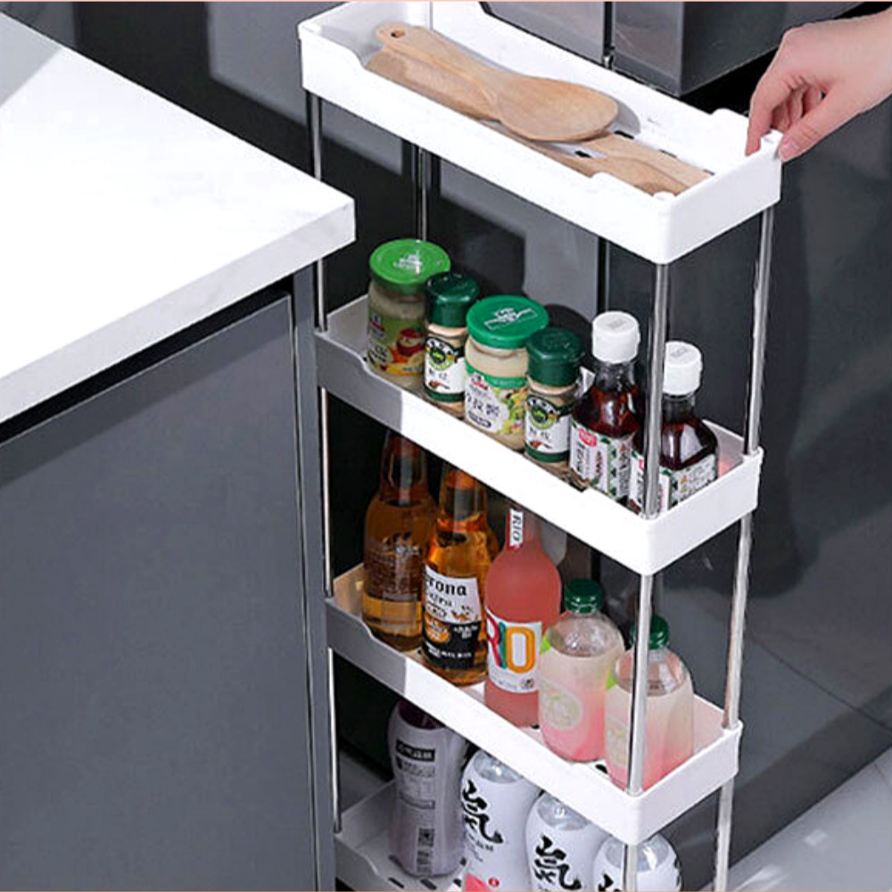 슬라이딩수납장 얇은수납장 폭좁은 틈새 슬림 주방 다용도실 이동식 수납장