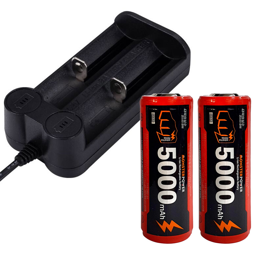 26650 배터리 2개 2구 충전기 1개 세트 C타입 5000mAh 몬스터파워 이미지 7