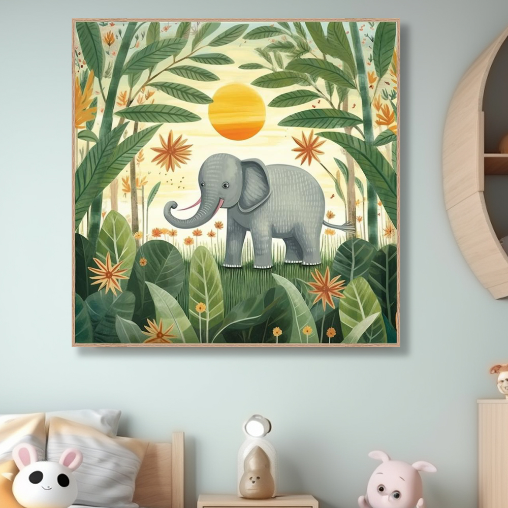 꿈꾸는코끼리 80x80cm 무광체리 알루미늄액자 일러스트그림 - 상세 이미지 2