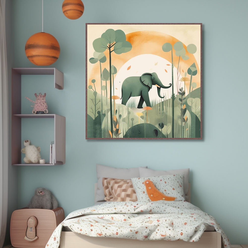 꿈꾸는코끼리 80x80cm 무광체리 알루미늄액자 일러스트그림 - 상세 이미지 3