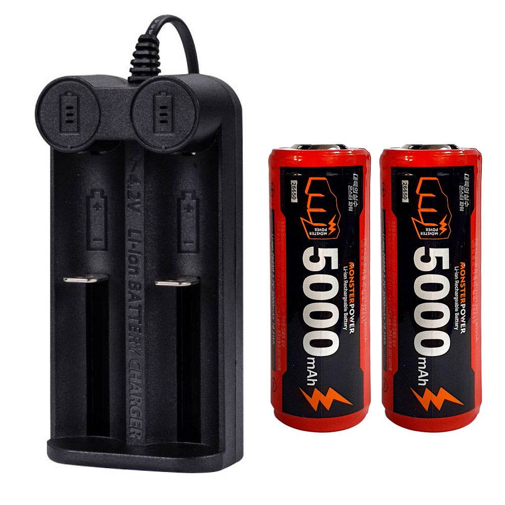 26650 배터리 2개 2구 충전기 1개 세트 C타입 5000mAh 몬스터파워 - 상세 이미지 5