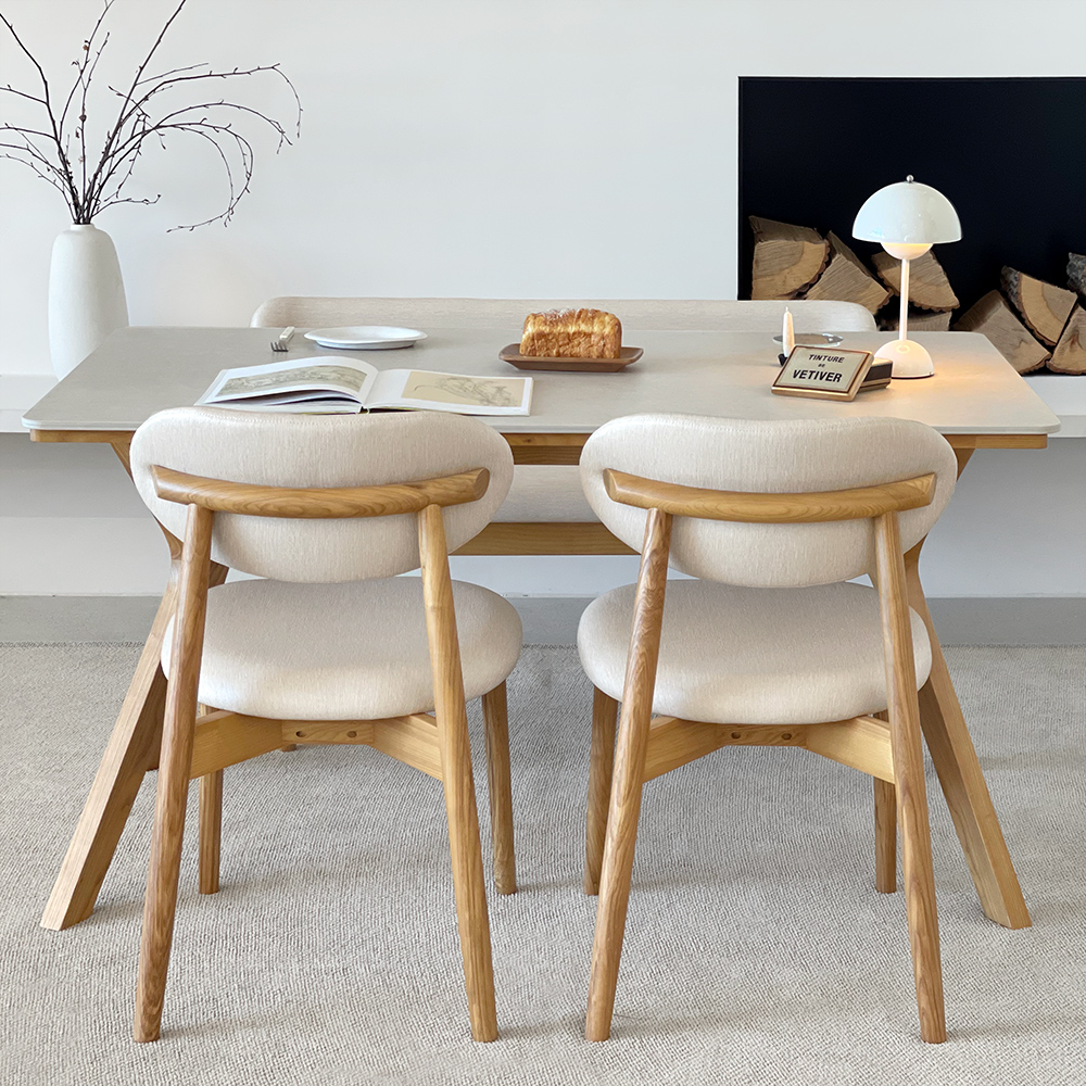 로포텐 고흐 4인용 원목 포세린 세라믹 식탁세트 식탁+의자2+벤치1, 1400mm, 내추럴