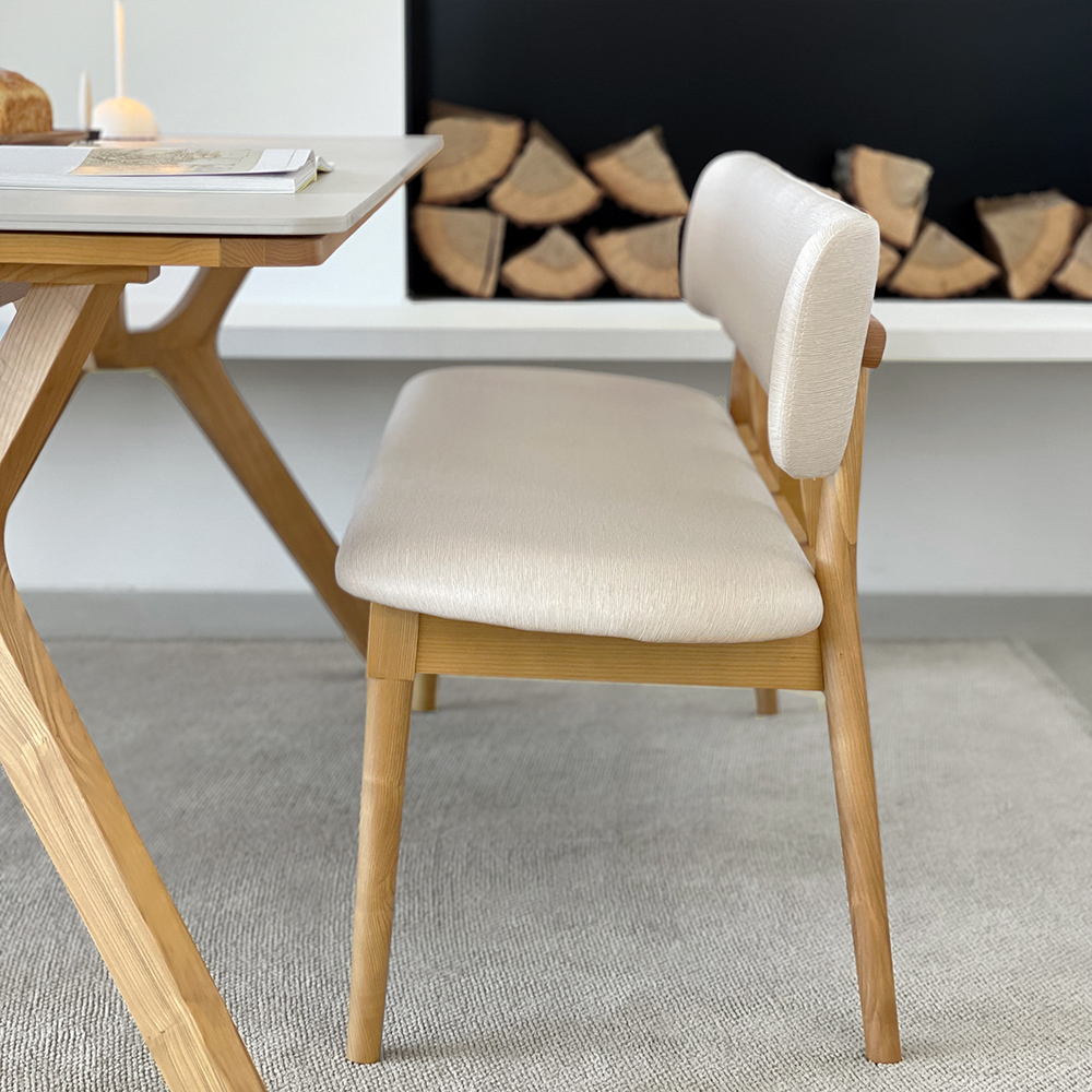 로포텐 고흐 4인용 원목 포세린 세라믹 식탁세트 식탁+의자2+벤치1, 1400mm, 내추럴