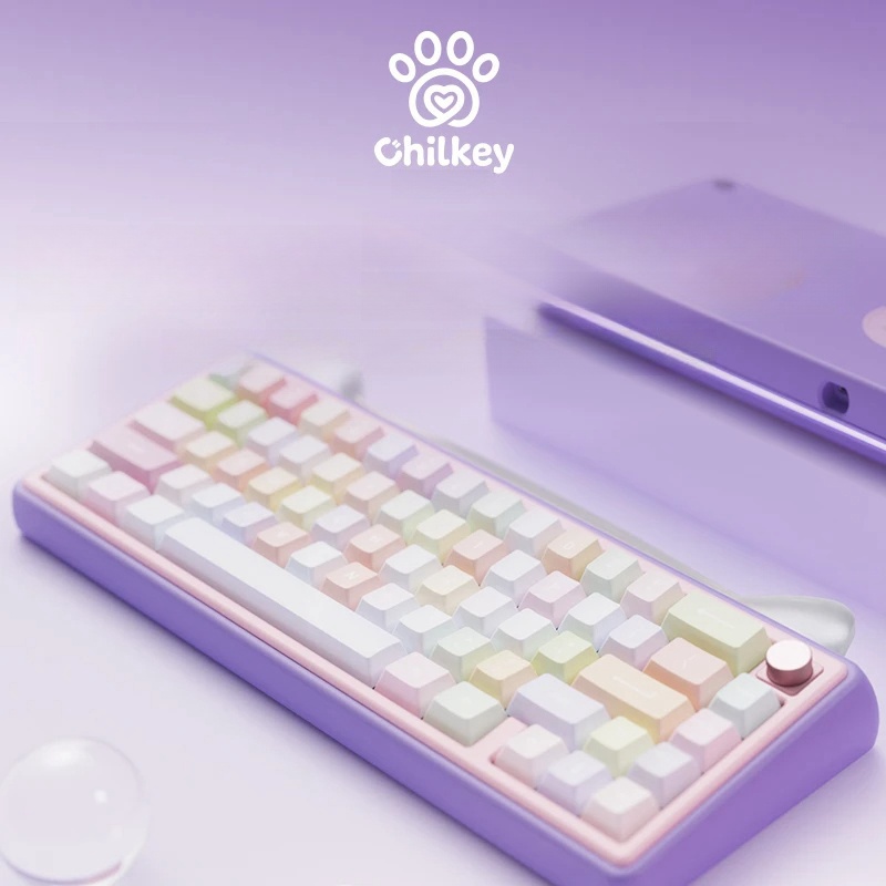 CHILKEY PAW65 고양이 알루미늄 합금 키보드 유무선 기계식키보드 퍼플유니콘 tactile축 - 상품 이미지