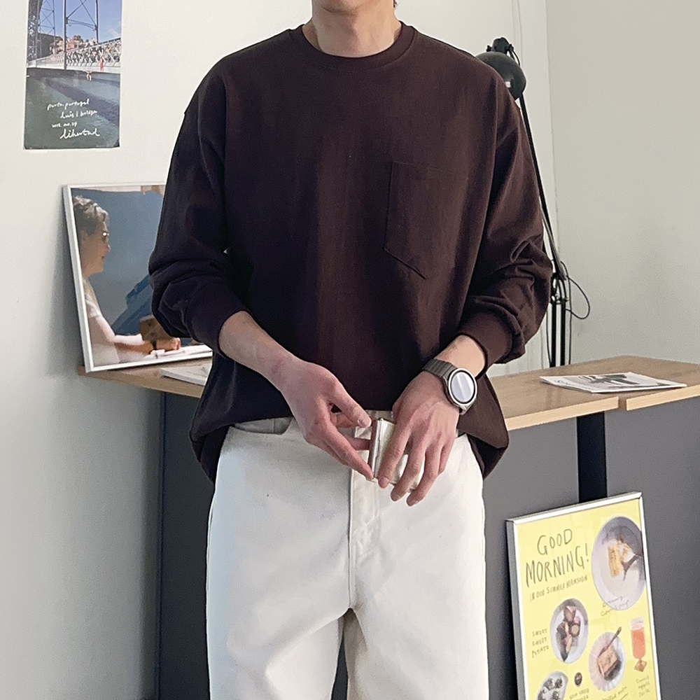 1+1 남자긴팔티 오버핏 이너 레이어드 티셔츠 이미지 4