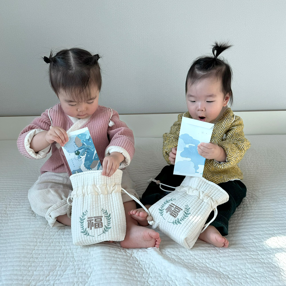 양면 자수이니셜 아기가방 세뱃돈주머니