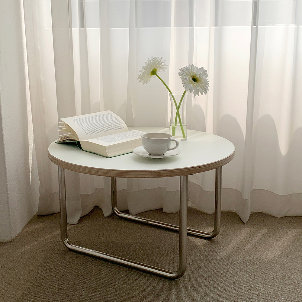 오그레 스테인레스 밴딩 자작 HPL 원형 소파 테이블