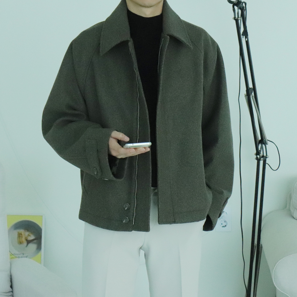 남자자켓 오버핏 크롭 숏 모직 남자 울 자켓 - 메인 이미지