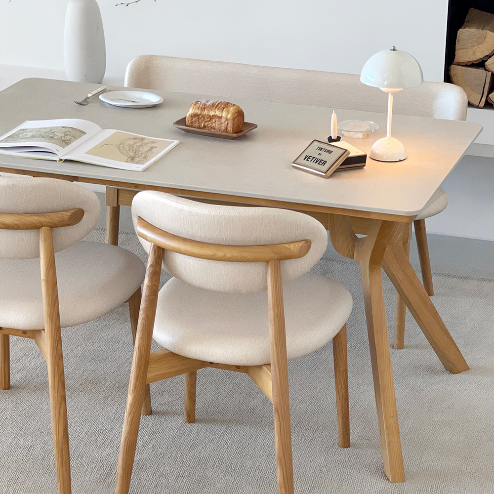 로포텐 고흐 4인용 원목 포세린 세라믹 식탁세트 식탁+의자2+벤치1, 1400mm, 내추럴