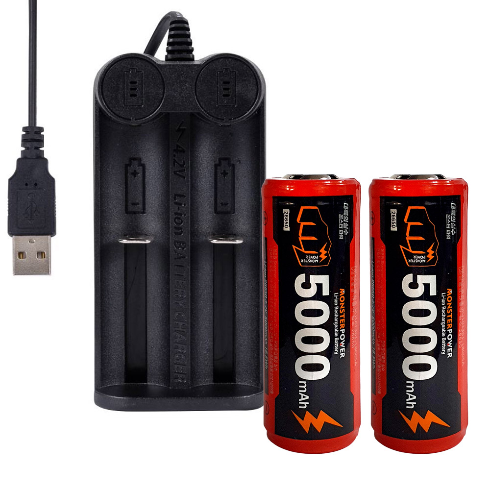 26650 배터리 2개 2구 충전기 1개 세트 C타입 5000mAh 몬스터파워 이미지 8
