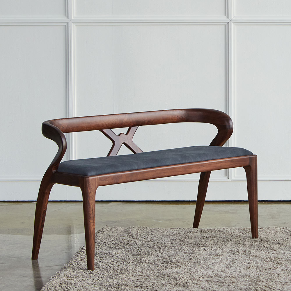 스코나 레이든 호두나무 월넛 원목 아쿠아누벅 패브릭 3인 등받이 벤치 의자 1450