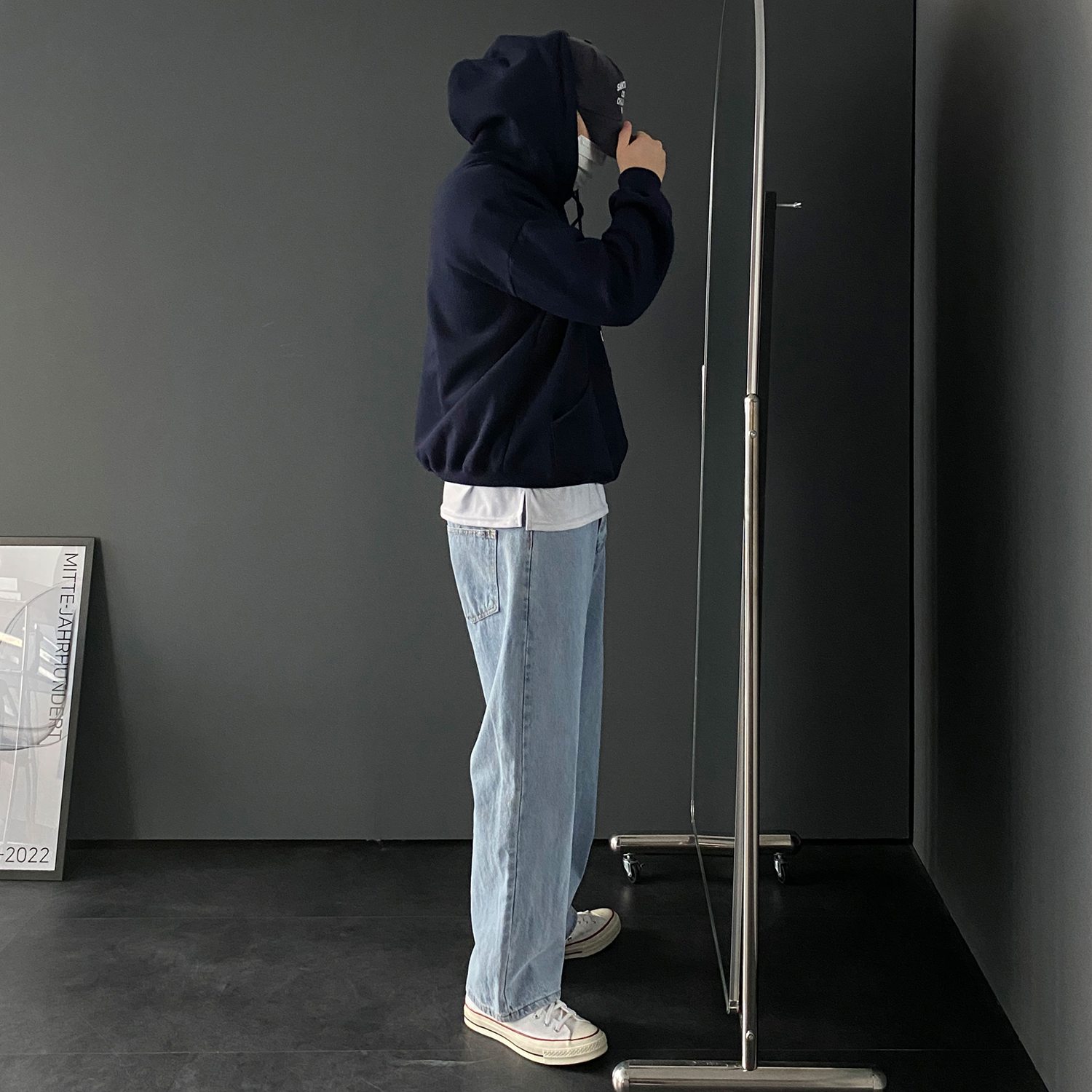 1+1 남자와이드청바지 남자연청바지 흑청바지 이미지 2