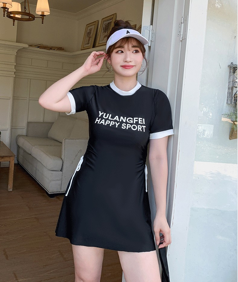 [XL-5XL/빅사이즈] 체형커버 해피해피 반팔 래쉬가드 원피스 수영복 뱃살커버 셔링 프릴 쭈리 스트링 상세 이미지 13