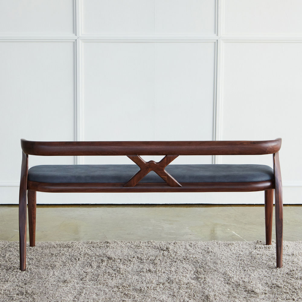 스코나 레이든 호두나무 월넛 원목 아쿠아누벅 패브릭 2인 등받이 벤치 의자 1100