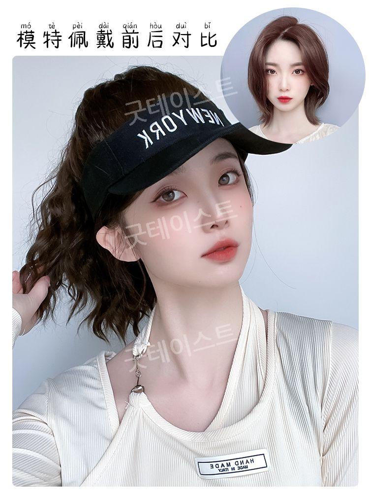가발 달린 모자 묶은머리 일체형 암환자 캡모자 파마 썬캡 여름 골프 이미지 6