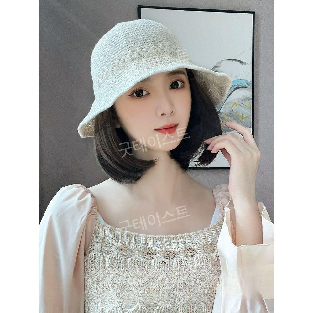 가발 달린 모자 버킷햇 벙거지 여름 여성 암환자 일체형 중단발 단발머리 - 상품 이미지