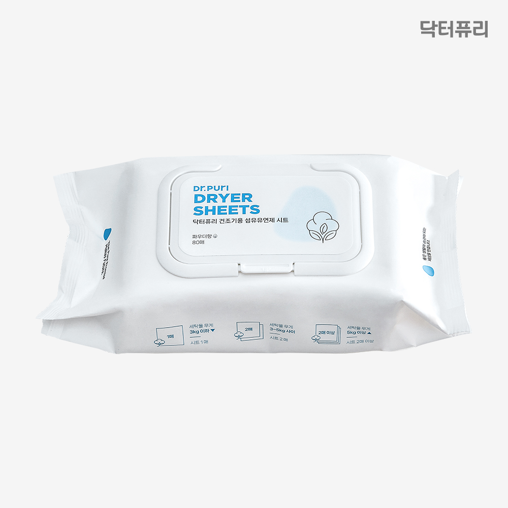 [세탁망증정] 닥터퓨리 건조기시트 섬유유연제 80매 x 2입(160매) 파우더향 드라이시트