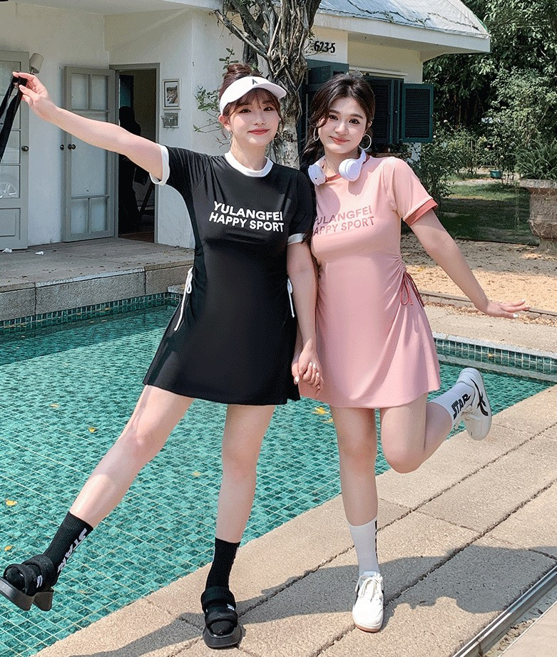 [XL-5XL/빅사이즈] 체형커버 해피해피 반팔 래쉬가드 원피스 수영복 뱃살커버 셔링 프릴 쭈리 스트링 상세 이미지 7
